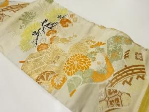 アンティーク　御所車に松梅模様織出し名古屋帯（材料）